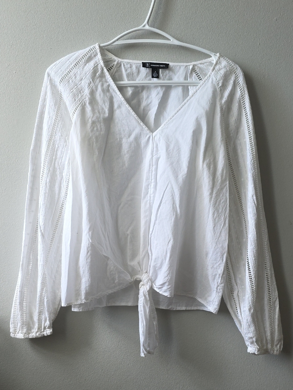 INC White Tie-Front V-Neck Women's Top